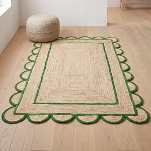 Blush Pink Rectangular Braided Jute Nursery Rug with Decorative Border - Product Image 3