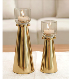 Gold <b>Brass</b> Handmade UV Printed Birthday <b>Candlestick</b> <b>Holder</b> Set Tealight Glass Votive Home Decoration Centerpiece - Product Image 1