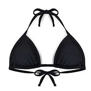 Ensemble de bikini noir uni pour femme, haut croisé à nouer, bas string, maillot de bain coupe classique, extensible, en Spandex et Polyester - Product Image 4