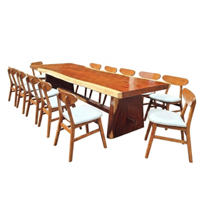 Ensemble de table à manger en teck avec chaises, 10 pièces, style contemporain, luxe bio, écologique, durable, bord brut - Product Image 1