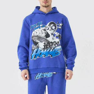 Ensemble survêtement imprimé Alien bleu : sweat à capuche et pantalon de jogging – Tenue décontractée deux pièces style streetwear - Product Image 1