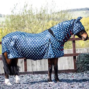 2026 Star Print Waterproof Horse Rug with Hood 4 Leg Straps Large Tail Flap Polyester Equine <b>Blanket</b> for Riding - Product Image 5