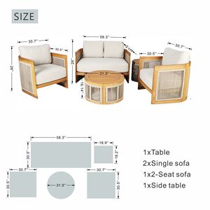 Set di Mobili da Patio in Legno di Acacia a 4 Pezzi con Cuscini Beige e Tavolino Finitura Teak per Uso Esterno - Product Image 4