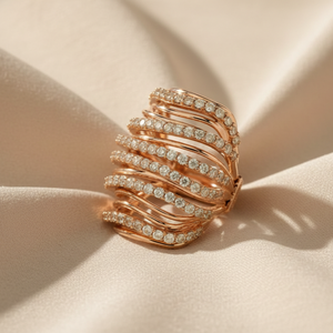 แหวนค็อกเทลประดับเพชรหลายแถว ทองคำ 18K สีโรสโกลด์ วงกว้าง เครื่องประดับชั้นดี ของขวัญแต่งงานสำหรับผู้หญิง - Product Image 6