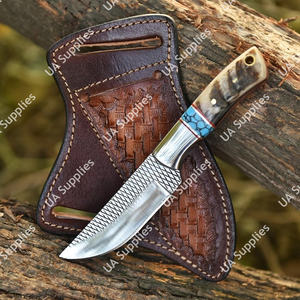 Couteau de chasse et de dépecage professionnel forgé à la main, lame fixe en corne de bélier et pierre turquoise, affûté comme un rasoir, 58 HRC, pour la survie - Product Image 2