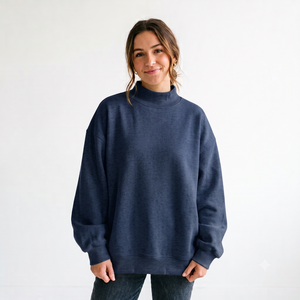 Custom Logo Women's Soft Cotton Mock Neck Streetwear Embroidered <b>Jumper</b> Fleece Oversized <b>Pullover</b> Women Mockneck Sweatshirt - Product Image 1