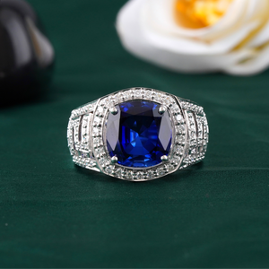 Men's Sapphire Blue CZ <b>Cocktail</b> <b>Ring</b> in 14K <b>Gold</b> VVS-VS DEF Statement Band Prong Setting <b>Gold</b> Vermeil Plating Luxury Jewelry - Product Image 2