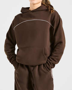 ชุดวอร์มผู้หญิงแบบ 2 ชิ้น ดีไซน์ใหม่ โลโก้แบบกำหนดเอง ลายเมล็ดกาแฟ พร้อมแถบตกแต่ง เสื้อฮู้ดดี้และกางเกงจ็อกเกอร์ ระบายอากาศได้ดี ชุดออกกำลังกาย ชุดลำลอง - Product Image 4