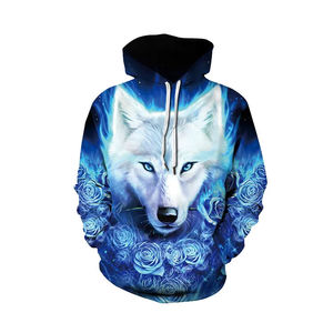 Men's Hooded Wolf Galaxy Print Pullover Hoodie Regular Fit Casual Autumn Knitted 100% Polyester Sublimation Transfer Print - Product Image 2