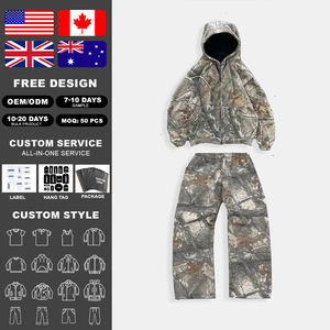 High Quality Custom Men's <b>Full</b> Print Tracksuit 100% Cotton Drop Shoulder <b>Full</b> <b>Zip</b> <b>Hoodie</b> Pants Set Loose Fit Streetwear - Product Image 2