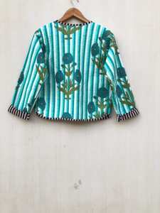 Knitted Cotton <b>Quilted</b> Reversible New Print Breathable Stripe Party Wear Handblock Printed <b>Jacket</b> Gift For Women Wholesale - Product Image 4