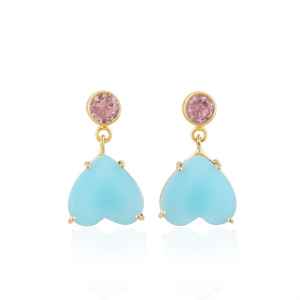 Pendientes de Calcedonia Azul Cielo en Forma de Corazón, Plata de Ley 925, Chapados en Oro de 14K, Joyería Delicada con Piedras Preciosas - Product Image 3