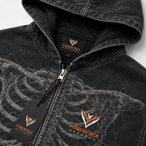 Sudadera con capucha prémium personalizada con lavado ácido, diseño de calavera, cremallera completa, estilo vintage, de peso pesado, oversize, con gráficos, para streetwear, fabricante de ropa - Product Image 6