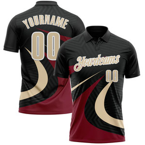 Polo de Golf Personalizable para Hombre, Negro, Rojo y Dorado, con Estampado por Sublimación, Transpirable, Deportivo, con Diseño de Nombre y Número - Product Image 1