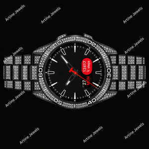<b>Black</b> Crystal Stone Round Face Smart Fitness <b>Watch</b> With Red Activity Display Sport Style Fashion Timepiece - Product Image 3