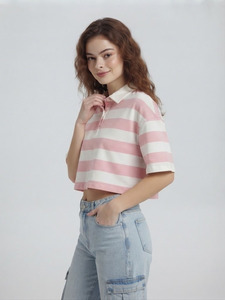 Chemisier court uni pour femme à manches courtes, décontracté, ample, tricoté, respirant, en coton doux et léger - Product Image 4