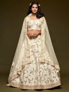 Luxury Ivory Gold Embroidered Bridal Lehenga Choli Set with Dupatta | Designer Wedding Wear Lehenga for Women - Product Image 2