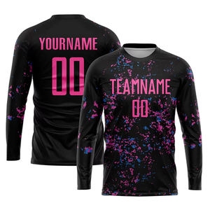 Camisetas de Fútbol Sublimadas Personalizadas en Color Negro y Rosa, con Absorción de Humedad, Talla Juvenil, Manga Corta, Cuello Redondo, Corte Atlético, Uniforme de Fútbol - Product Image 4