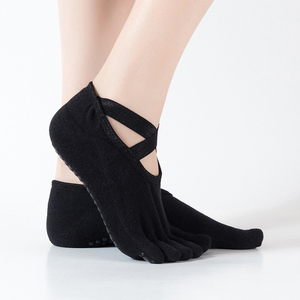 Chaussettes de yoga antidérapantes personnalisées avec logo brodé et nœud mignon, mi-mollet, pour la gym, vente en gros - Product Image 1