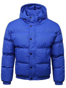 Men's Black Hooded Puffer <b>Jacket</b> Winter Warm Thick Quilted Windproof Casual Outerwear Zipper Closure Solid Color - Product Image 5