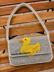 Wholesale Handmade Beaded Duck Shoulder <b>Bag</b>, Sparkling <b>Silver</b> Beadwork, Durable, Customizable, Elegant Crossbody Purse - Product Image 1