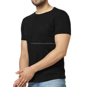 T-shirt pour homme uni noir, t-shirt d'été en mélange de coton - Product Image 3