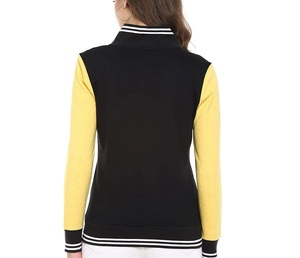 Blouson universitaire homme personnalisé à col montant, patchwork, manches jaunes, boutons apparents, coupe ajustée, respirant, hiver - Product Image 2