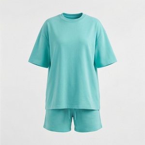 Women's 2 Piece <b>Knitted</b> Solid Color Loose Fit Short Sleeve T Shirt and Above Knee Shorts <b>Set</b> Crew Neck Casual Wear Spring Summer - Product Image 1