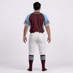 Ensemble uniforme de baseball pour hommes, maillot bordeaux et bleu clair, pantalon rayé, manches courtes, fermeture boutonnée, respirant, toutes saisons - Product Image 2