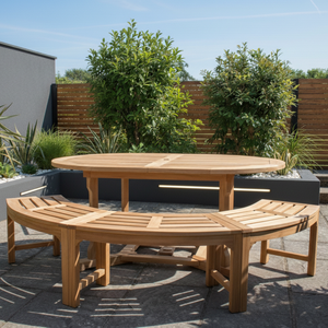 Mesa de Comedor para Exteriores Larry, Madera de Teca Sólida, Forma Ovalada, Diseño Contemporáneo Rústico, Muebles de Exterior Comerciales Públicos - Product Image 2