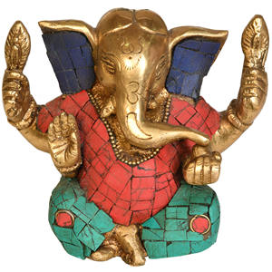 Sculpture en laiton Lord Ganesha de 3 pouces fabriquée à la main avec incrustation complexe Idole magnifiquement faite à la main fabriquée en Inde - Product Image 1