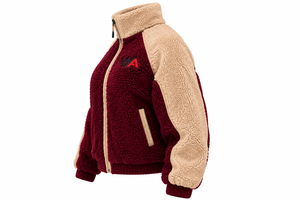 Chaqueta de Sherpa Premium para Mujer con Logotipo Personalizado, Color Granate, Cuello Alto, Dos Tonos, Abrigo Cálido y Grueso de Sherpa - Product Image 4