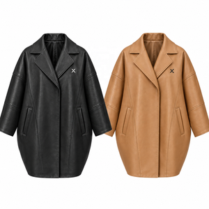 Abrigo de Piel Genuina para Mujer, Estilo Cocoon |   Camel color marfil negro |   Fabricante OEM ODM |   Diseño de Calidad Premium |   Ropa de Cuero | - Product Image 5