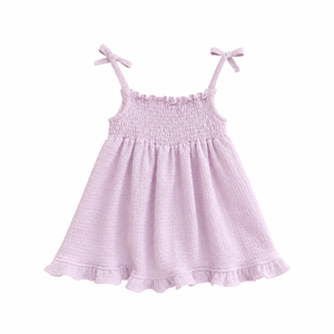 Vestido con Tirantes Fruncidos para Bebés Niñas |   Vestido de Verano de Punto Texturizado sin Mangas - Product Image 1