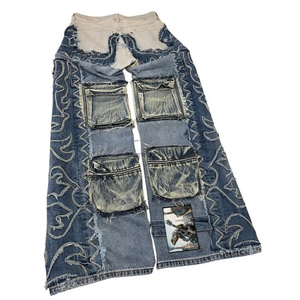 Jeans Rectos Stonewashed para Hombre, Ropa Urbana de Alta Gama Hecha a Medida con Múltiples Bolsillos Tipo Cargo - Product Image 3