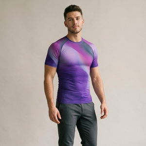 Mens Sporty Athletic Compression Jersey Solid Half Sleeve Shirt Custom Fitness Workout Gym Training Running Sports Apparel Top - Product Image 1