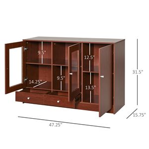 Buffet de cuisine de style français fait main, meuble de rangement marron avec portes en acrylique encadrées, idéal pour villa - Product Image 2