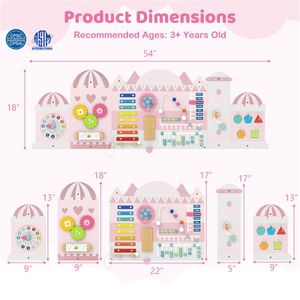 Tavola Sensoriale Montessori 11 in 1 a Forma di Castello Rosa per Bambini 3+ Anni, Cubo di Attività per lo Sviluppo delle Abilità - Product Image 3