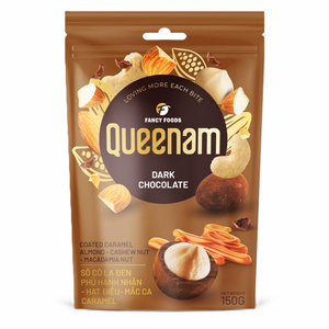 Dragées au chocolat, meilleure vente, fabrication Vietnam, chocolat noir enrobé de caramel, amandes, noix de cajou, noix de macadamia, 150g, HALAL, OEM/ODM - Product Image 1