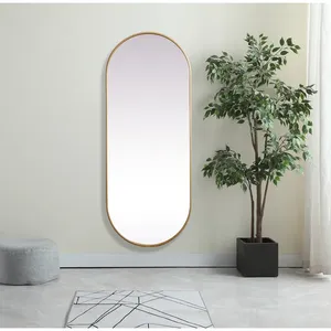 Miroir mural ovale au design minimaliste, cadre doré, surface en verre, décoration intérieure, miroir d'appoint pour entrée, pièce unique - Product Image 1