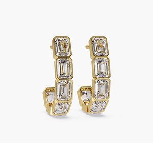 Factory Price <b>Emerald</b> Cut Lab Grown Diamond Gold Plated Vintage <b>Drop</b> <b>Earrings</b> IGI Certified Anniversary Custom Jewelry for Women - Product Image 1