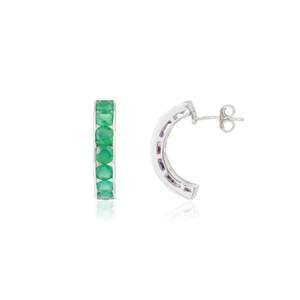 Clásicos Pendientes de Aro de Plata 925 con Ónix Verde, Engaste de Canal, Joyería para Uso Diario de Mujer, Precio al por Mayor - Product Image 3