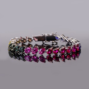Pulsera de tenis con gemas multicolor en forma de pera creadas en laboratorio, elegante joyería para mujer, regalo, pulsera de declaración de amor, piedra para hacer joyas - Product Image 1