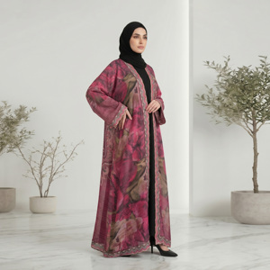 Abaya Cardigan Ouvert en Soie Océanique Grande Taille Modeste de Qualité Supérieure pour Mariage, Vêtement d'extérieur Uni pour Femmes Musulmanes - Product Image 2