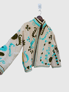 Veste en velours à col mandarin brodée à la main avec des motifs floraux, manches longues, taille plus, vêtements d'automne pour femmes, style Prairie Chic - Product Image 2