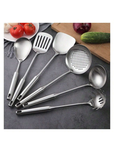 Ensemble d'ustensiles de cuisine en acier inoxydable finition chromée, résistant à la rouille, sans danger pour les aliments, écologique, manuel - Product Image 6