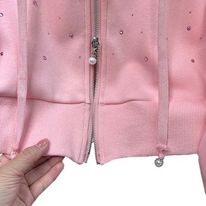<b>Pink</b> Rhinestone Hooded <b>Tracksuit</b> Set Women Casual Loose Fit Full Sleeve Zipper Two Piece Sweatshirt Pants Spring Outfit - Product Image 3