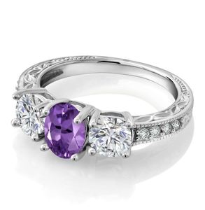 Amethyst Oval Cut 14K Gold Plated Luxury Engagement Wedding <b>Ring</b> for Women Sterling <b>Silver</b> Gemstone Jewelry February Birthstone - Product Image 3