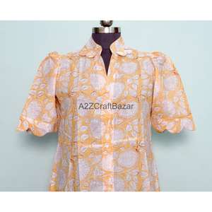 Robe longue en coton à fleurs de haute qualité, col en V, coupe ample, pour le printemps et l'été, robe maxi élégante, robe décontractée tendance pour femmes - Product Image 2