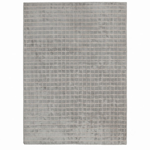 Tapis gris clair ivoire en laine à motif quadrillé, antidérapant, écologique, tufté à la main, texturé, géométrique, pour salon - Product Image 1
